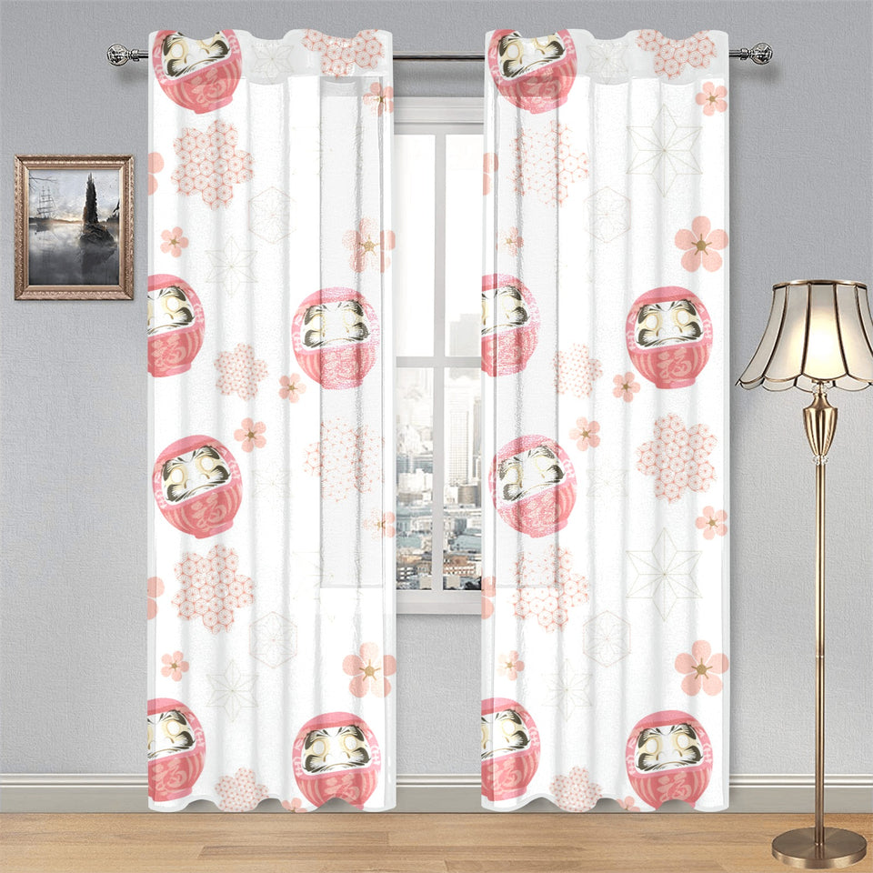 Daruma japanese wooden doll cherry blossom flower Gauze Curtain