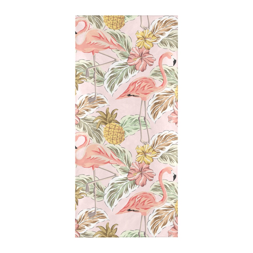 Pink flamingo birds pineapples hibiscus flower pat Beach Towel