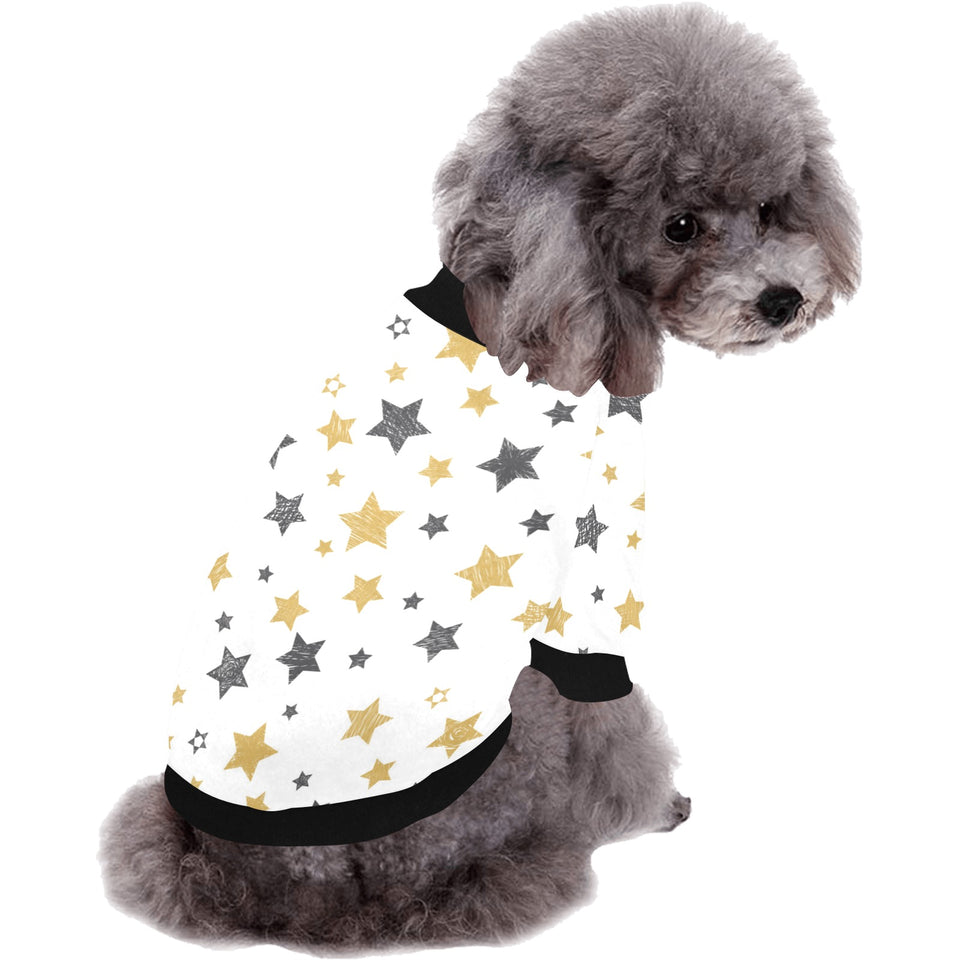 hand drawn gold black star pattern All Over Print Pet Dog Round Neck Fuzzy Shirt