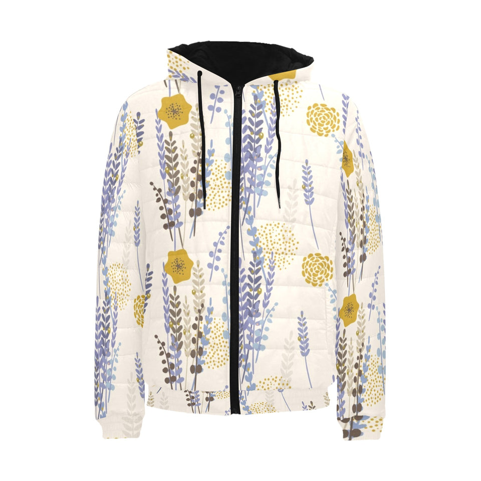 Lavender modern pattern blackground Men's Padded Hooded Jacket