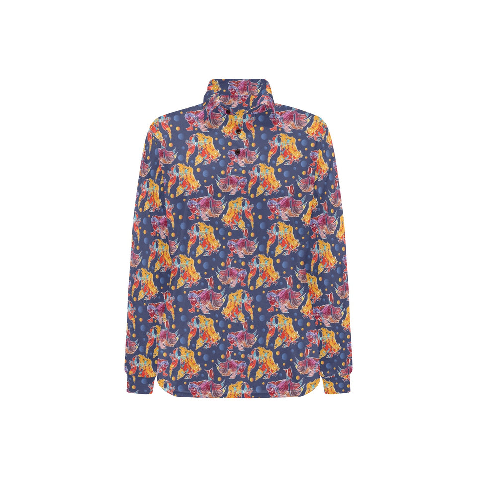 Goldfish Pattern Print Design 05 Women's Long Sleeve Polo Shirt