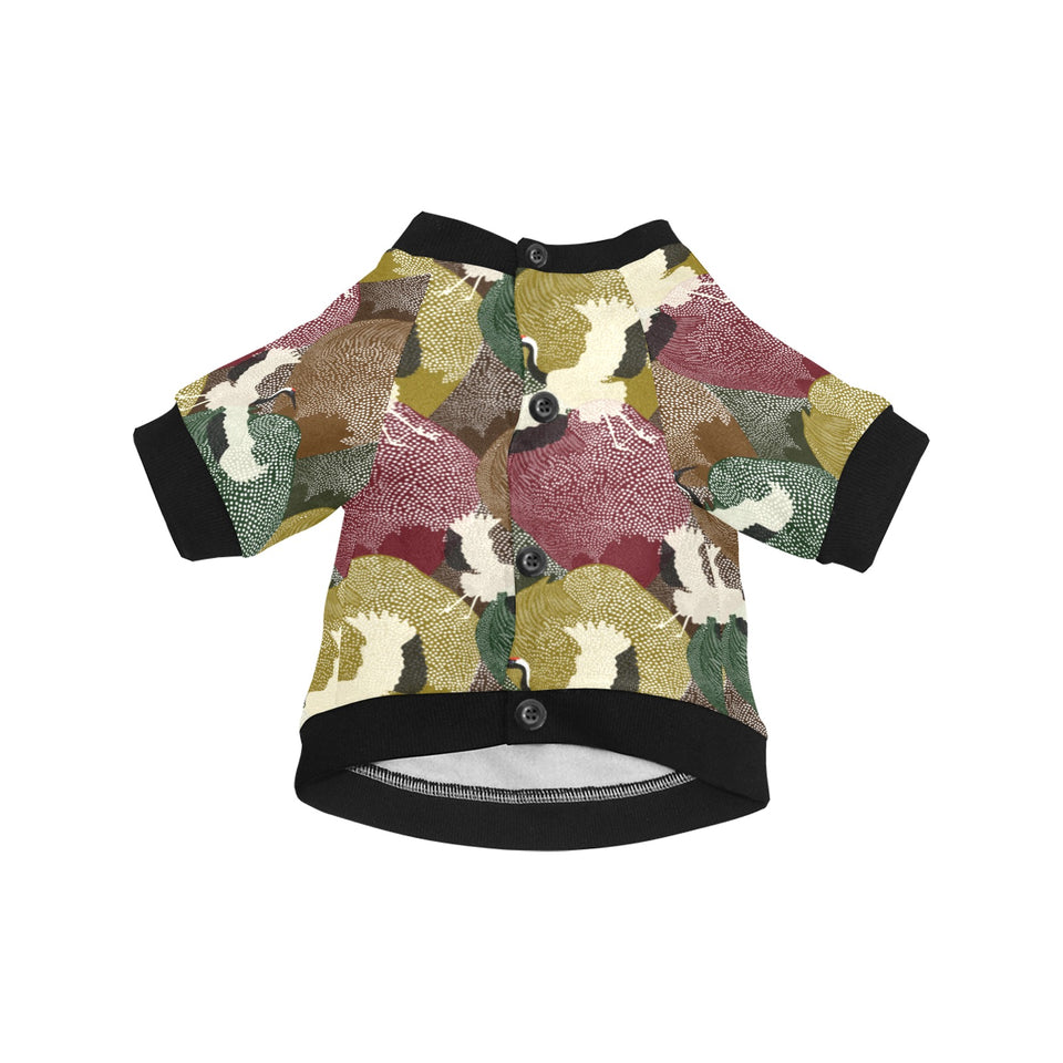 Japanese cranes flying forest dot pattern All Over Print Pet Dog Round Neck Fuzzy Shirt