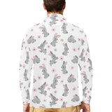 Watercolor cute rabbit pattern Men's Long Sleeve Polo Shirt