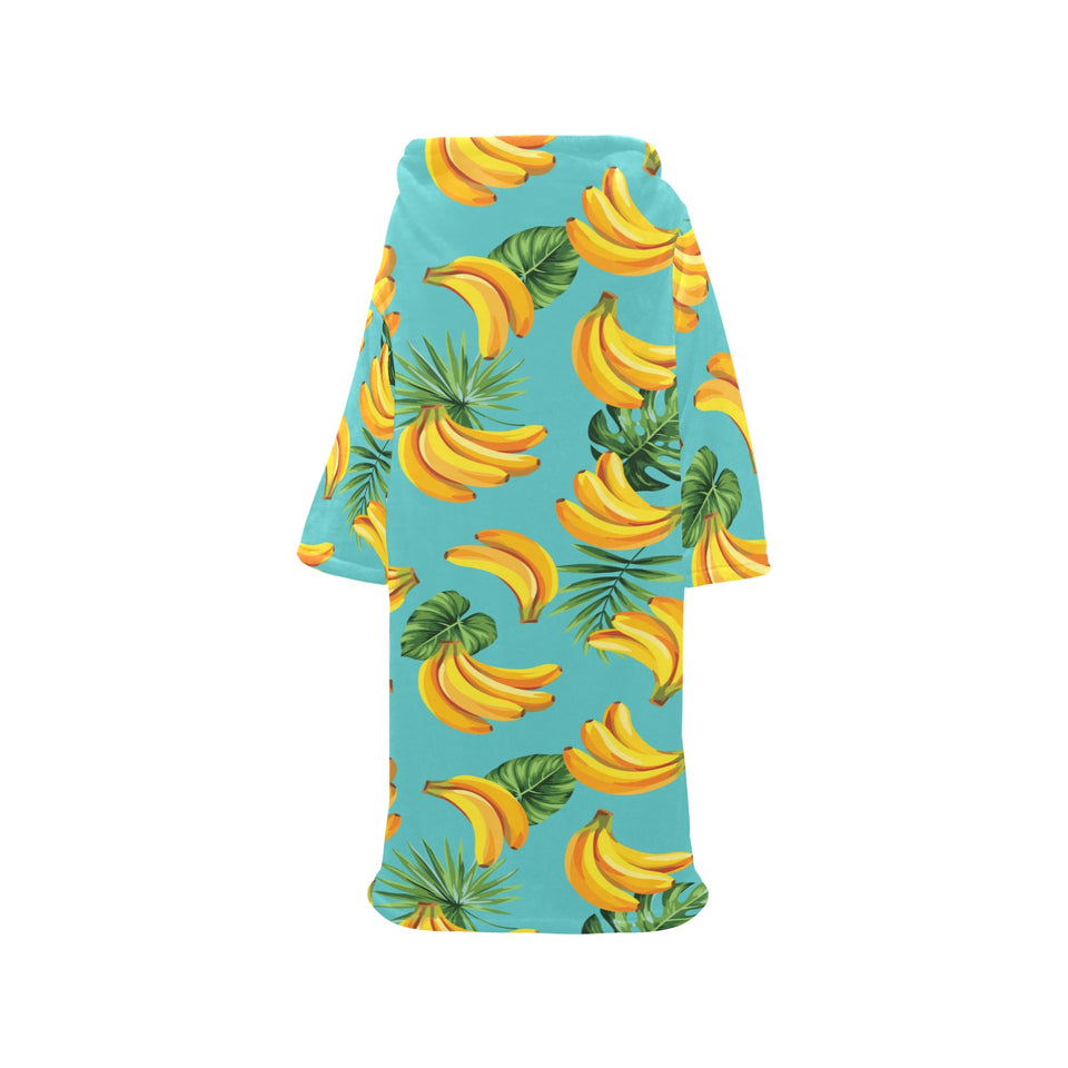 Banana Palm Leaves pattern background Blanket Robe with Sleeves