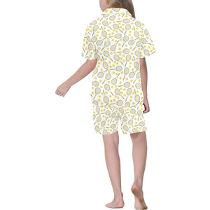 Tennis Pattern Print Design 02 Kids' Boys' Girls' V-Neck Short Pajama Set