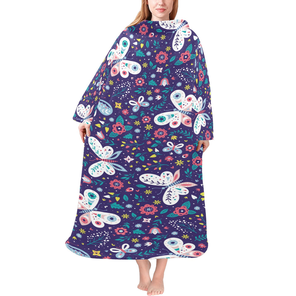Colorful butterfly flower pattern.eps Blanket Robe with Sleeves
