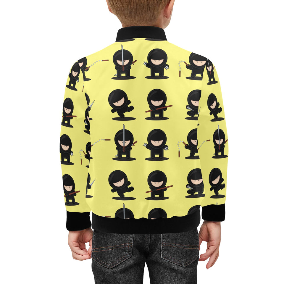 Cute ninja yellow background Kids' Boys' Girls' Bomber Jacket