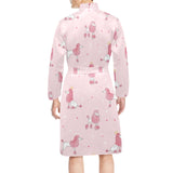 Poodle dog pink color theme Men's Long Sleeve Belted Night Robe