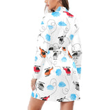 Watercolor helicopter cloud pattern Women's Long Sleeve Belted Night Robe