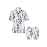 lavender flower design pattern Women's V-Neck Short Pajama Set
