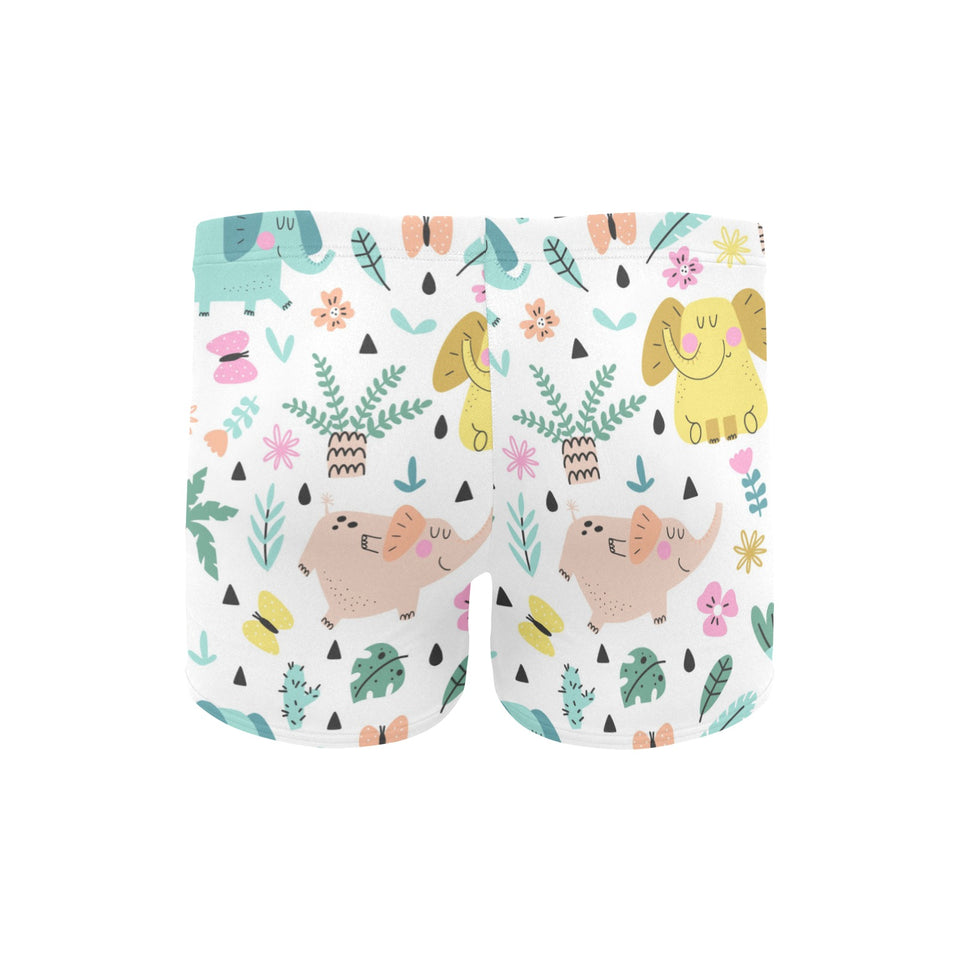 Cute elephants palm tree flower butterfly pattern Men's Swimming Trunks