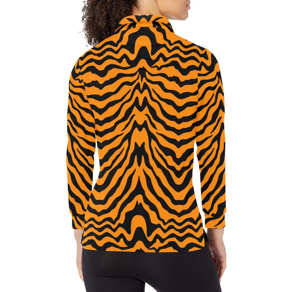 Bengal tigers skin print pattern Women's Long Sleeve Polo Shirt