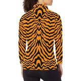 Bengal tigers skin print pattern Women's Long Sleeve Polo Shirt
