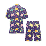 Colorful sea turtle pattern Men's V-Neck Short Pajama Set