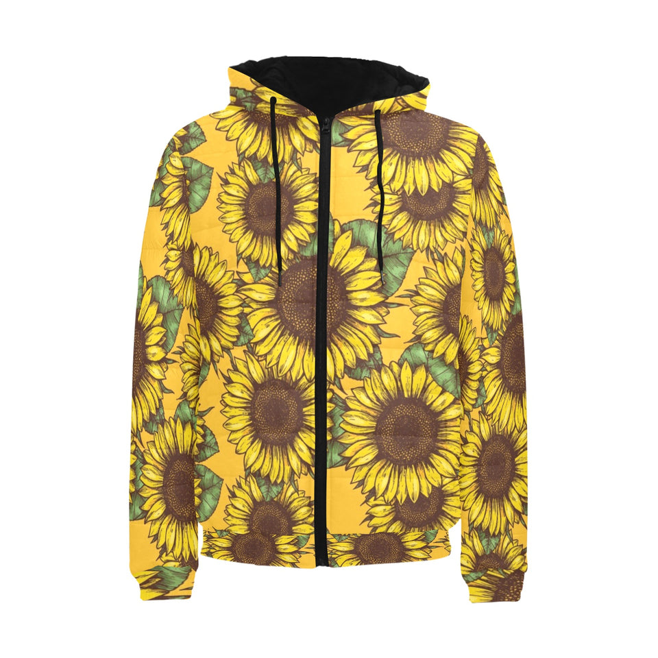 Sunflower pattern Men's Padded Hooded Jacket