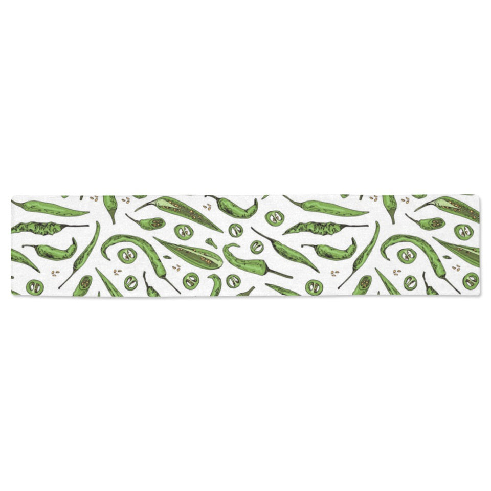 Hand drawn sketch style green Chili peppers patter Table Runner