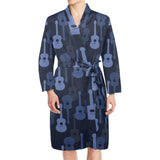 Blue Theme guitar pattern Men's Long Sleeve Belted Night Robe