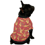 Saxophone cornet pattern red background All Over Print Pet Dog Round Neck Fuzzy Shirt