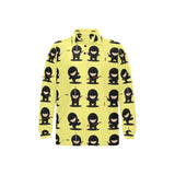 Cute ninja yellow background Men's Long Sleeve Polo Shirt