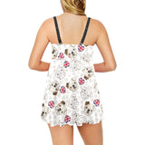 English Bulldog Pattern Print Design 01 Chest Sexy Pleated Two Piece Swim Dress