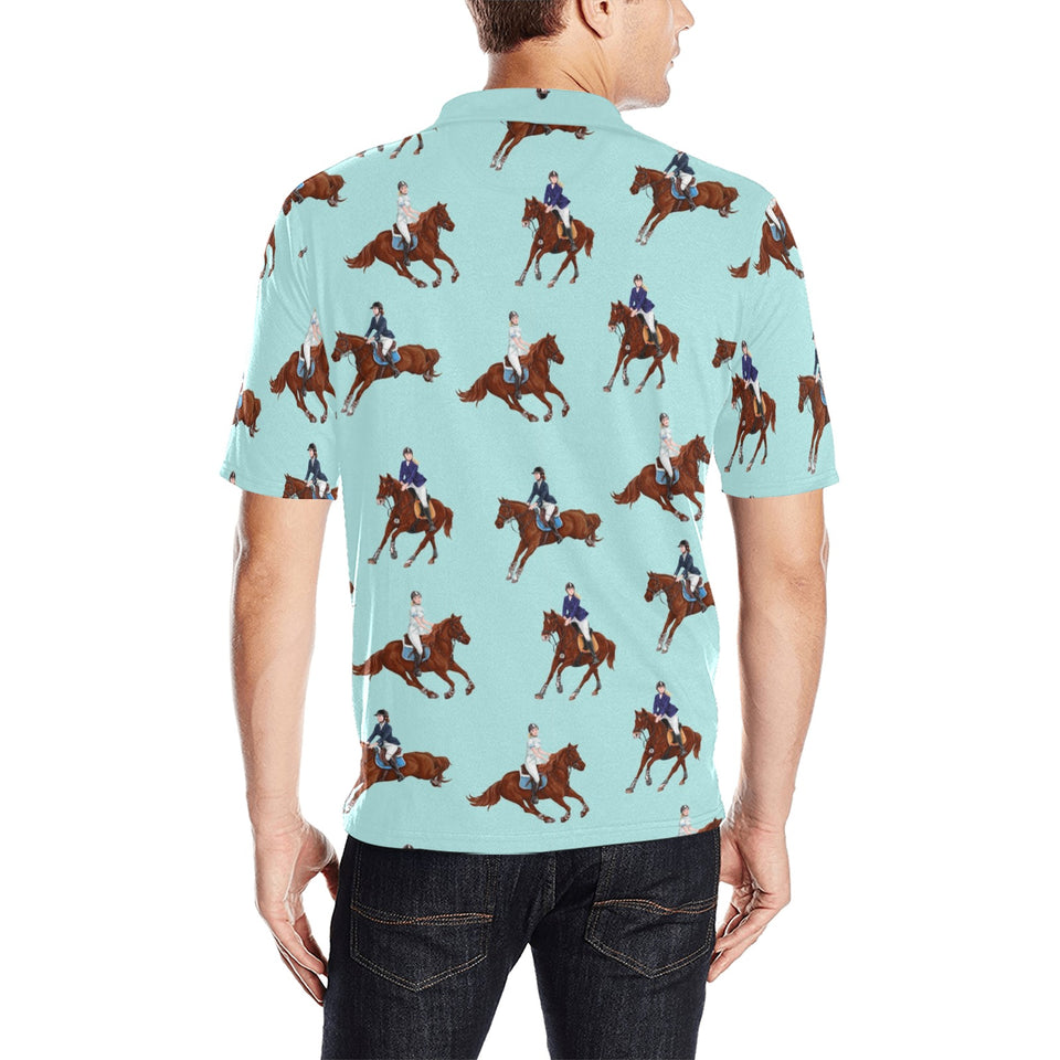 Horses running horses rider pattern Men's All Over Print Polo Shirt