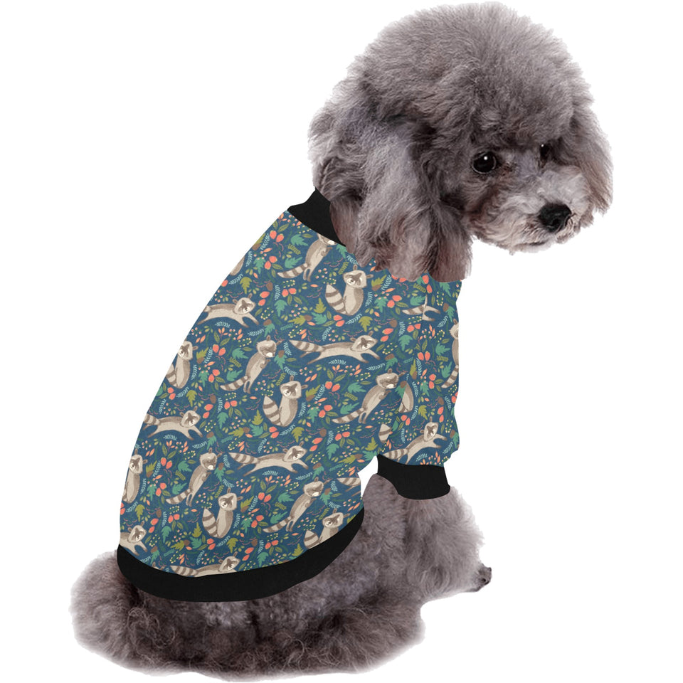 Raccoon tropical leaves pattern All Over Print Pet Dog Round Neck Fuzzy Shirt