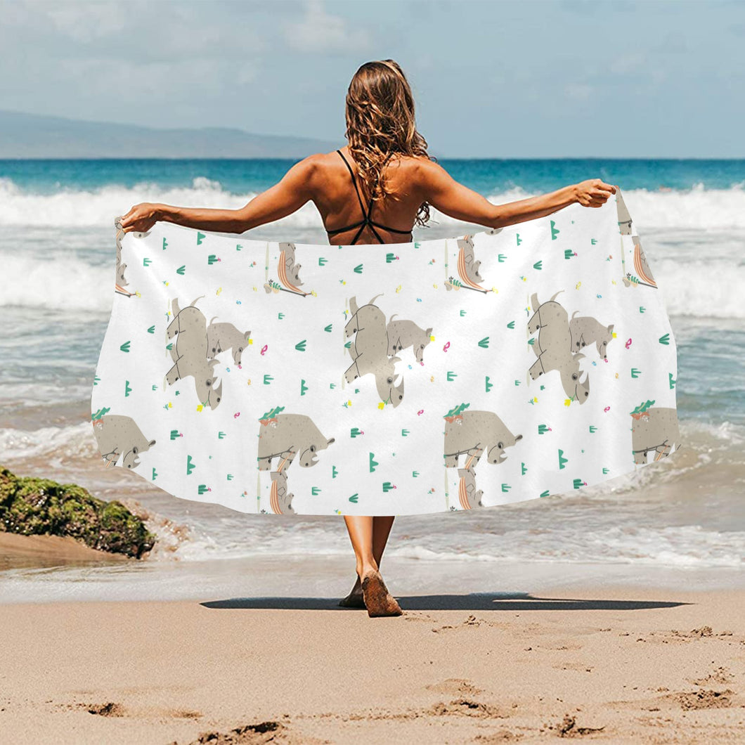 Cute Rhino pattern background Beach Towel