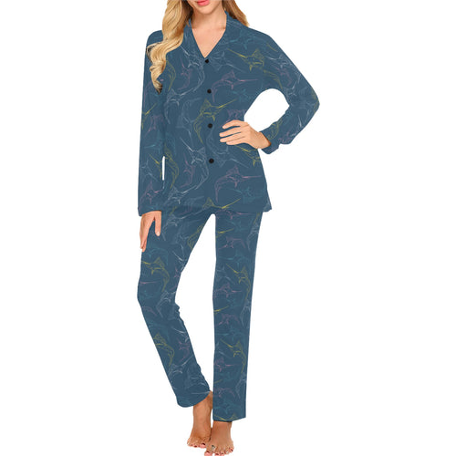 Swordfish Pattern Print Design 02 Women's Long Pajama Set