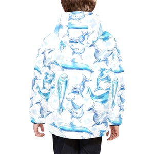 Watercolor dolphin pattern Kids' Boys' Girls' Padded Hooded Jacket