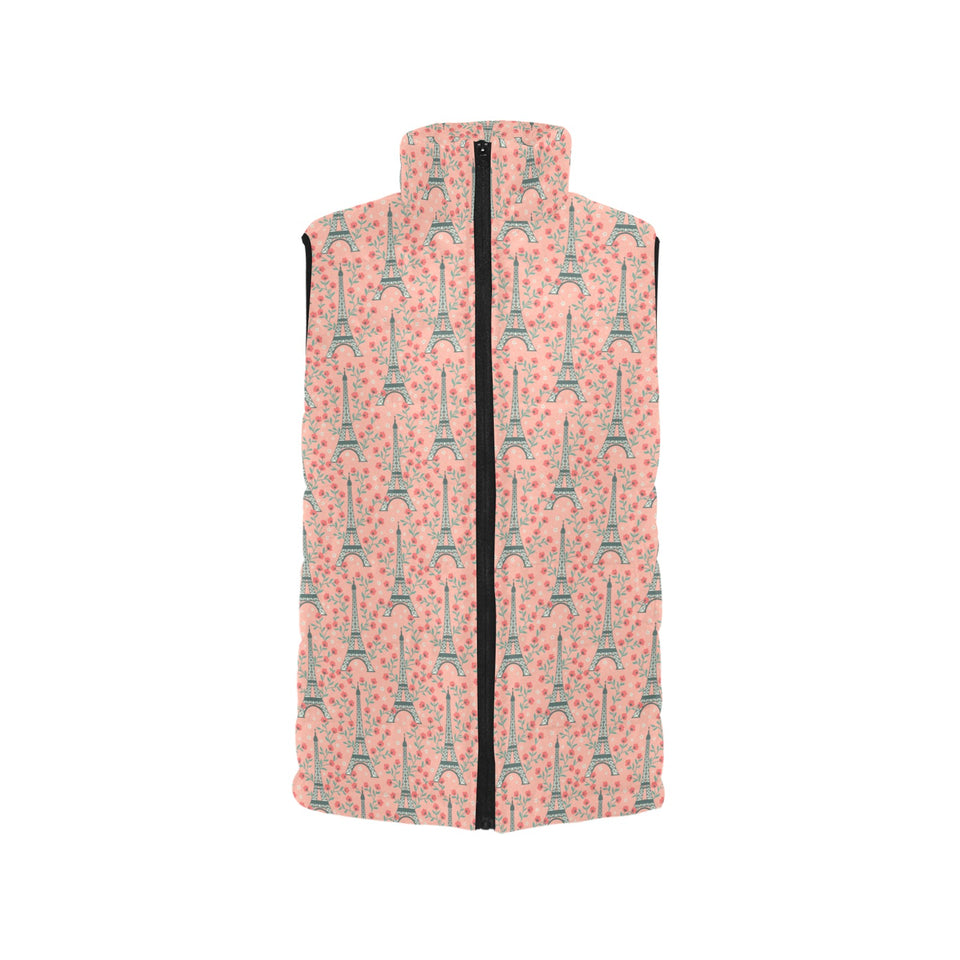 Eiffel Tower Flower Pattern Design 03 Women's Padded Vest