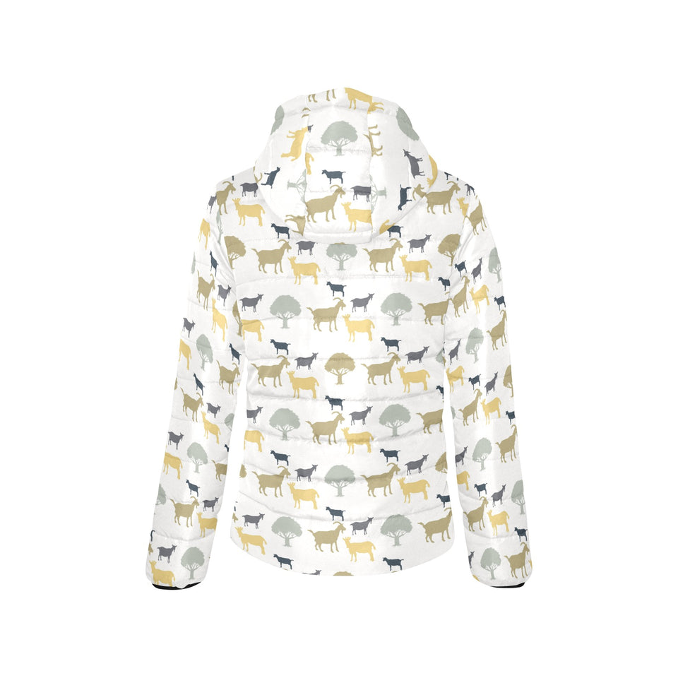 Silhouettes of goat and tree pattern Women's Padded Hooded Jacket