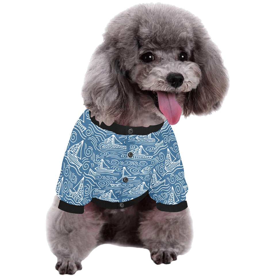 Hand drawn sailboat pattern All Over Print Pet Dog Round Neck Fuzzy Shirt