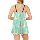 Giraffe Pattern Print Design 01 Chest Sexy Pleated Two Piece Swim Dress