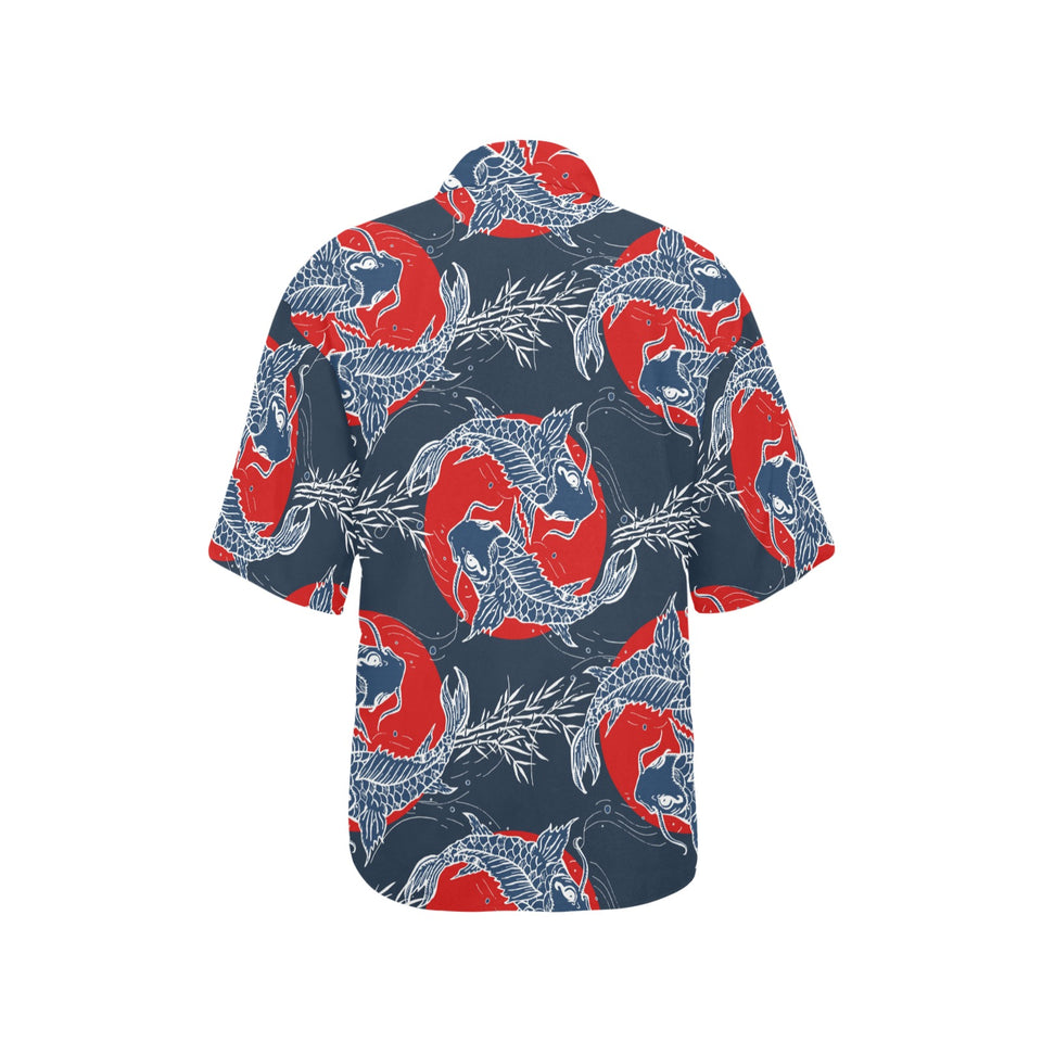 Koi Fish Carp Fishs hand drawn japanese art Women's All Over Print Hawaiian Shirt