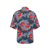 Koi Fish Carp Fishs hand drawn japanese art Women's All Over Print Hawaiian Shirt