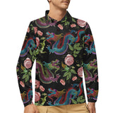 Dragons flower pattern Men's Long Sleeve Polo Shirt