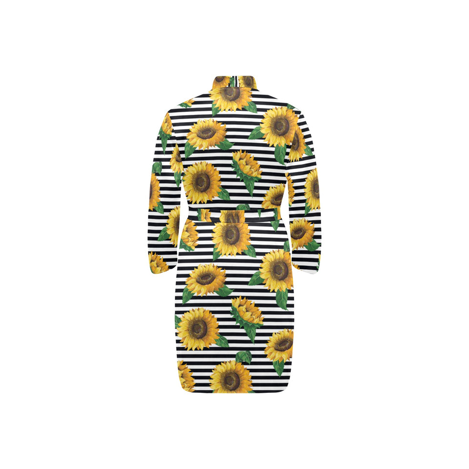 sunflowers ribbon background Men's Long Sleeve Belted Night Robe