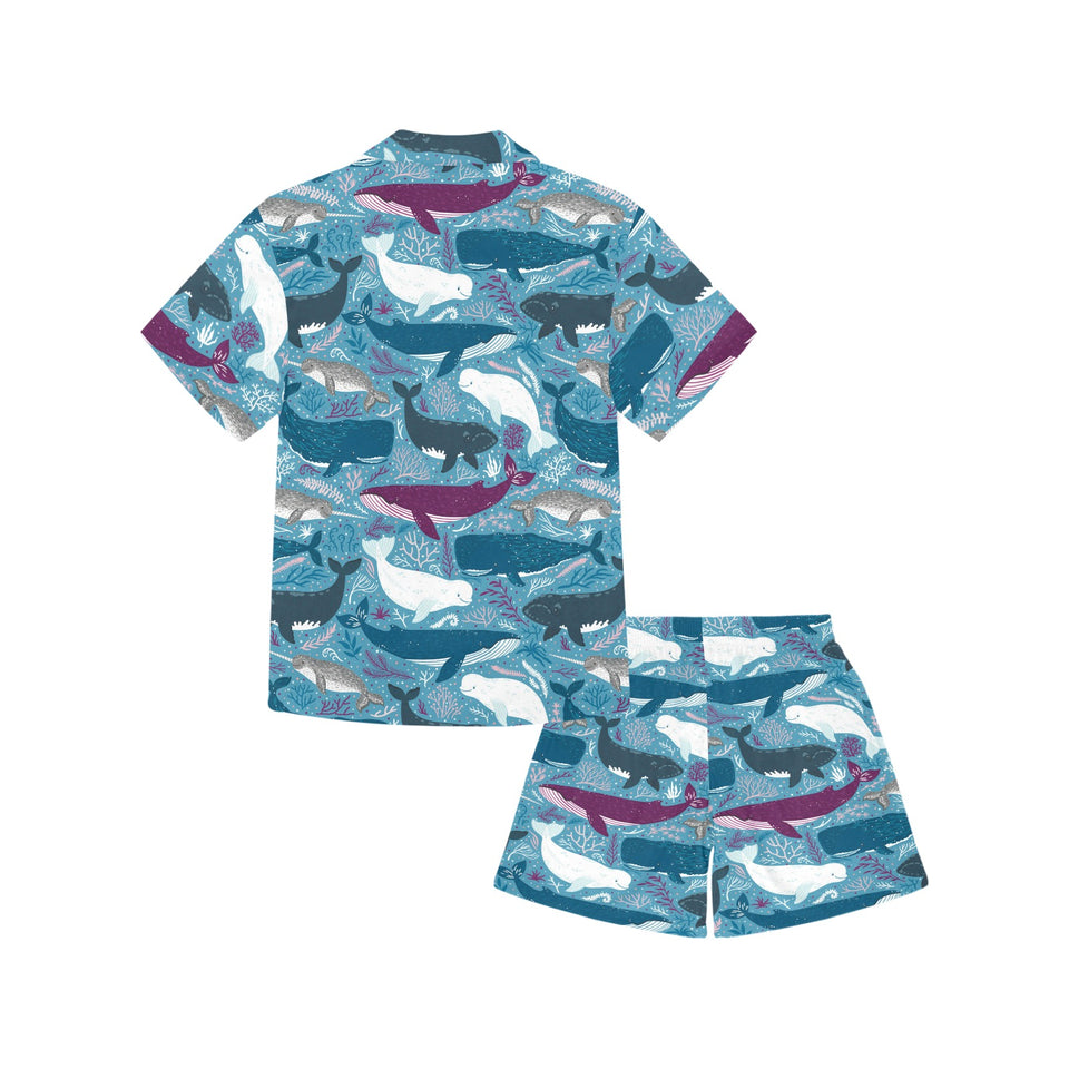 Whale design pattern Kids' Boys' Girls' V-Neck Short Pajama Set