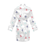 Airplane cloud grey background Women's Long Sleeve Belted Night Robe
