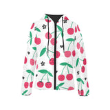 cherry pattern white background Women's Padded Hooded Jacket