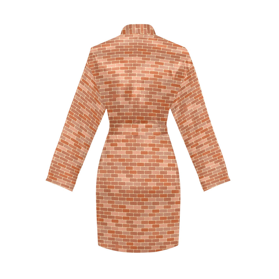 Brick Printed Pattern Print Design 02 Women's Long Sleeve Belted Night Robe