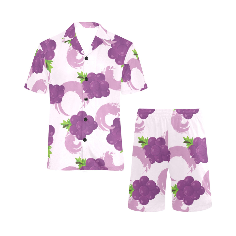 Cute Grape pattern Men's V-Neck Short Pajama Set