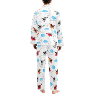Watercolor helicopter cloud pattern Men's Long Pajama Set