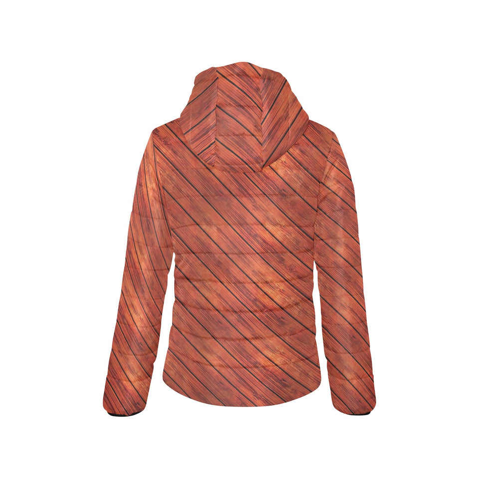 Wood Printed Pattern Print Design 03 Women's Padded Hooded Jacket
