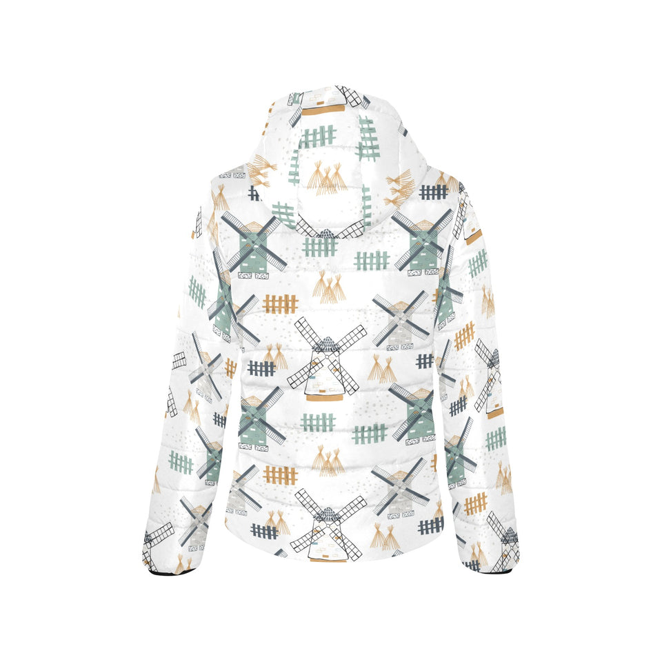 windmill pattern Women's Padded Hooded Jacket