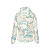 Bonsai bamboo stork japanese pattern cream theme Women's Padded Hooded Jacket