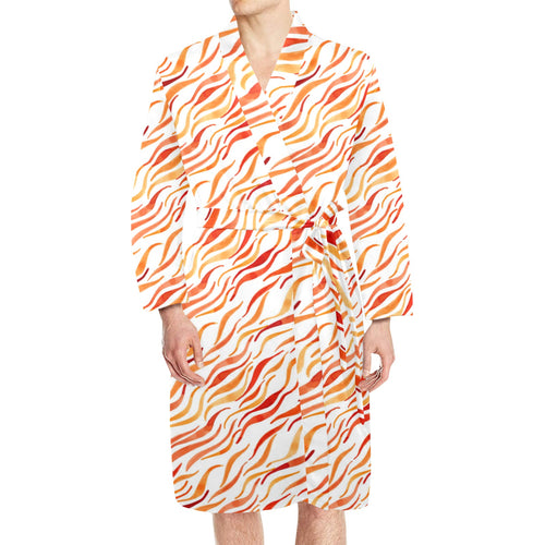 Fire flame watercolor pattern Men's Long Sleeve Belted Night Robe
