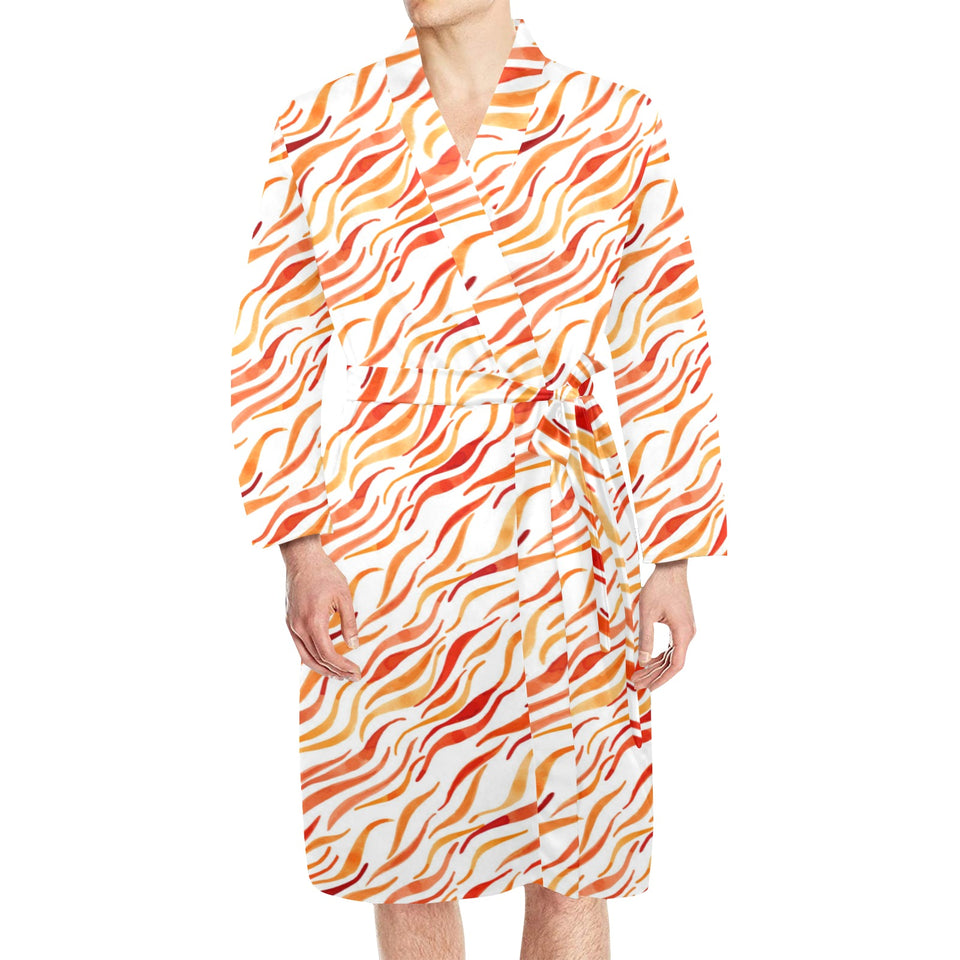 Fire flame watercolor pattern Men's Long Sleeve Belted Night Robe