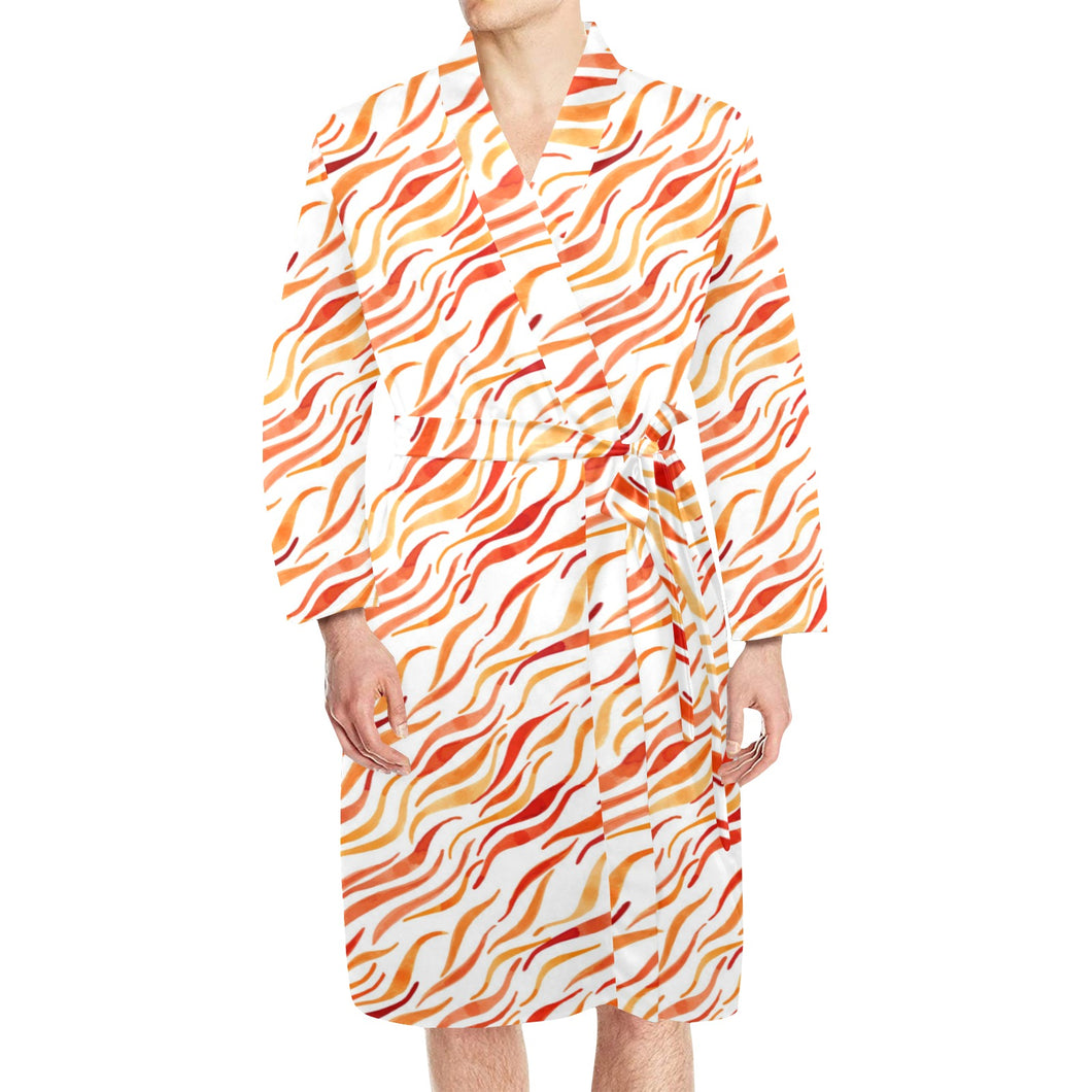 Fire flame watercolor pattern Men's Long Sleeve Belted Night Robe