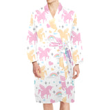 colorful unicorn rainbow heart pattern Men's Long Sleeve Belted Night Robe